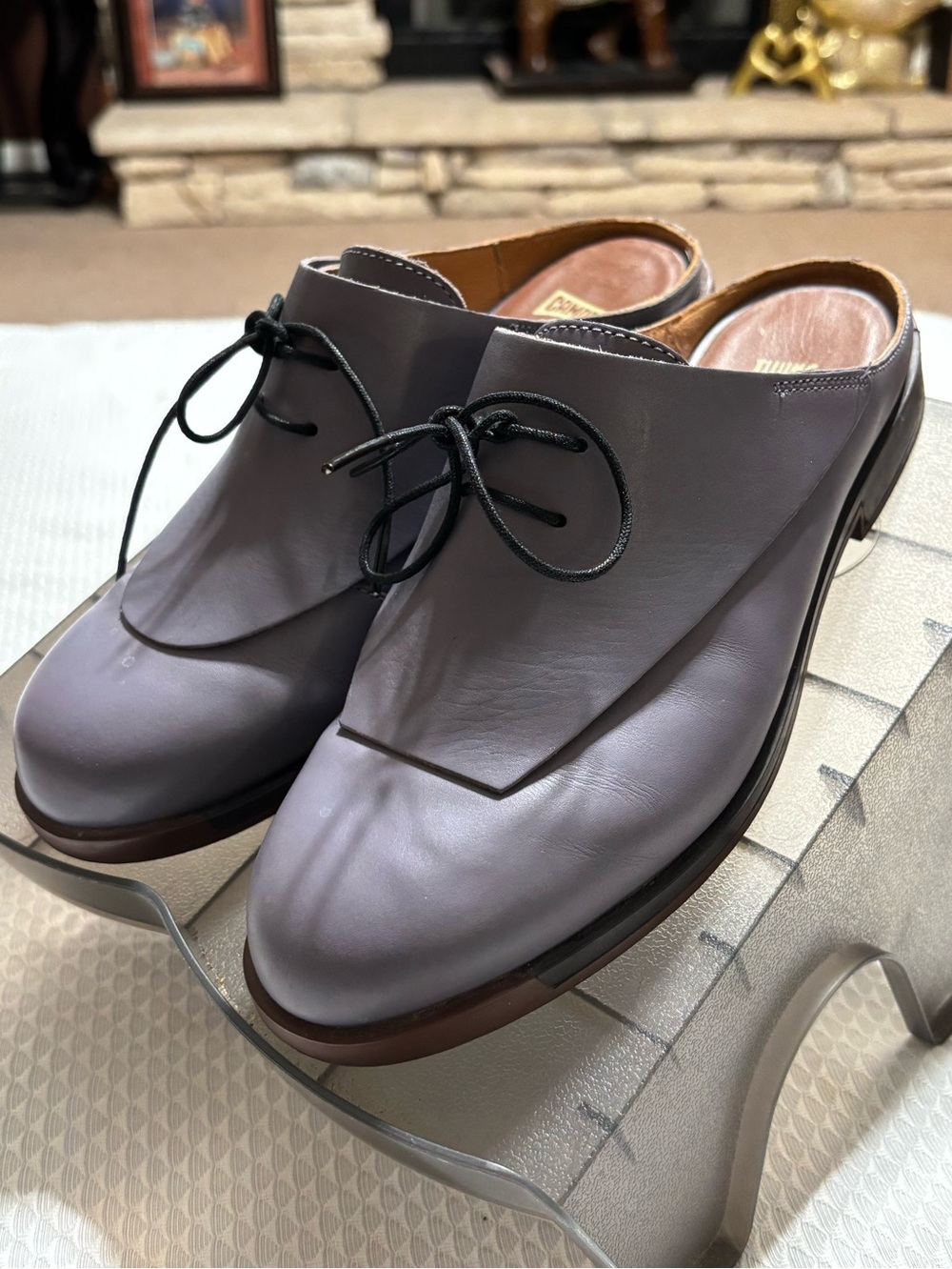 Camper Leather Lace-Up Mule Slippers